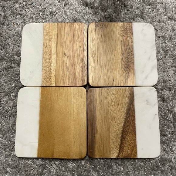 Coasters dark wood and marble details set of 4 - Picture 5 of 6